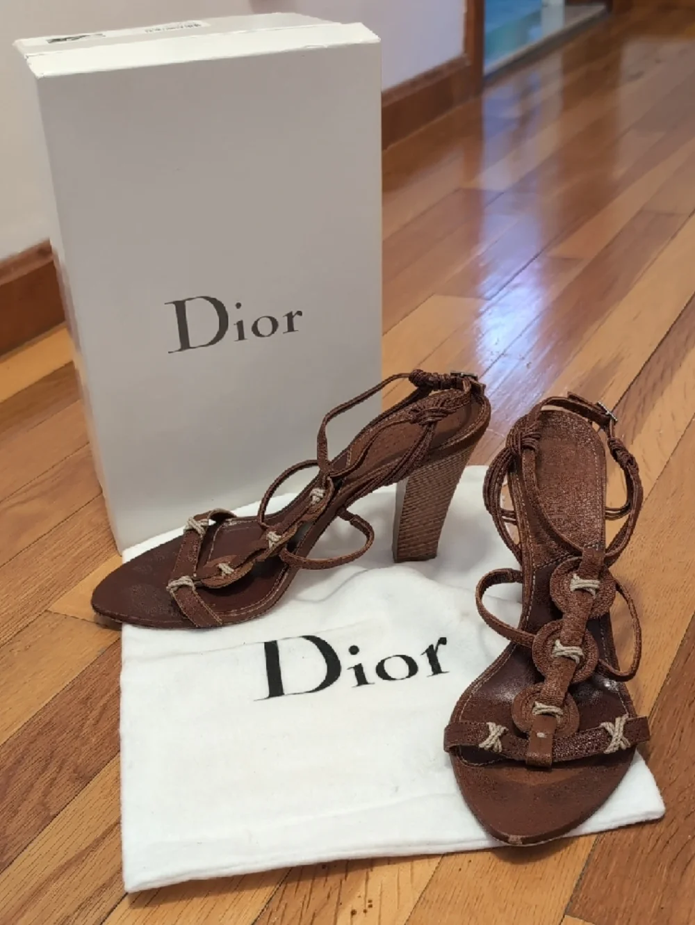 Dior Brown Leather Strapy High-Heel Sandals - Picture 12 of 13